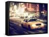 Snowstorm on 42nd Street in Times Square with Yellow Cab by Night-Philippe Hugonnard-Framed Stretched Canvas