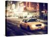 Snowstorm on 42nd Street in Times Square with Yellow Cab by Night-Philippe Hugonnard-Stretched Canvas