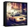 Snowstorm on 42nd Street in Times Square with Yellow Cab by Night-Philippe Hugonnard-Framed Stretched Canvas