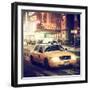 Snowstorm on 42nd Street in Times Square with Yellow Cab by Night-Philippe Hugonnard-Framed Photographic Print