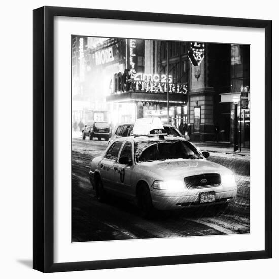 Snowstorm on 42nd Street in Times Square with Yellow Cab by Night-Philippe Hugonnard-Framed Photographic Print