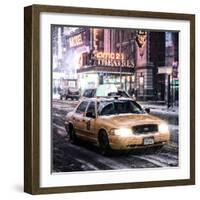 Snowstorm on 42nd Street in Times Square with Yellow Cab by Night-Philippe Hugonnard-Framed Photographic Print