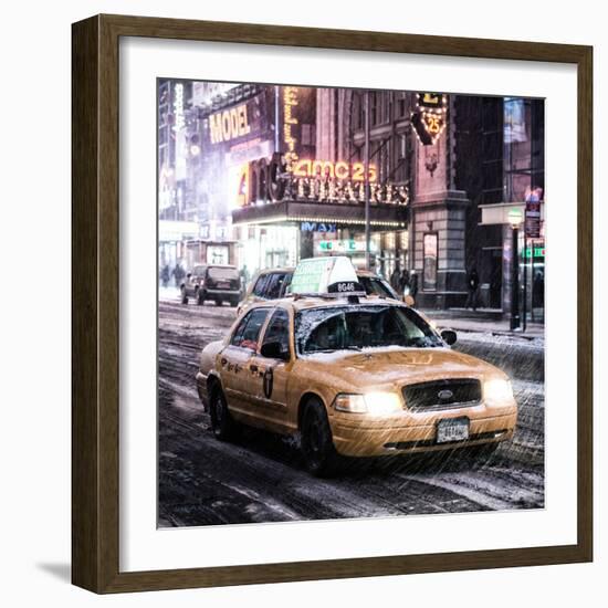 Snowstorm on 42nd Street in Times Square with Yellow Cab by Night-Philippe Hugonnard-Framed Photographic Print