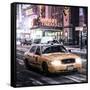 Snowstorm on 42nd Street in Times Square with Yellow Cab by Night-Philippe Hugonnard-Framed Stretched Canvas