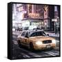 Snowstorm on 42nd Street in Times Square with Yellow Cab by Night-Philippe Hugonnard-Framed Stretched Canvas