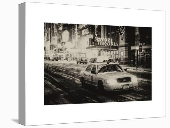 Snowstorm on 42nd Street in Times Square with Yellow Cab by Night-Philippe Hugonnard-Stretched Canvas