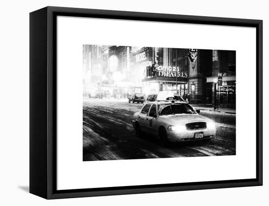 Snowstorm on 42nd Street in Times Square with Yellow Cab by Night-Philippe Hugonnard-Framed Stretched Canvas