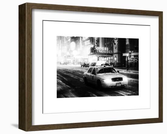 Snowstorm on 42nd Street in Times Square with Yellow Cab by Night-Philippe Hugonnard-Framed Art Print