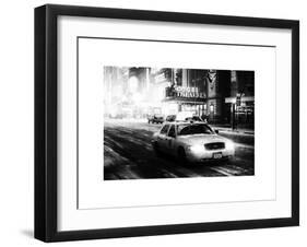 Snowstorm on 42nd Street in Times Square with Yellow Cab by Night-Philippe Hugonnard-Framed Art Print