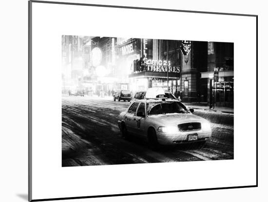 Snowstorm on 42nd Street in Times Square with Yellow Cab by Night-Philippe Hugonnard-Mounted Art Print