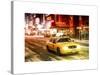 Snowstorm on 42nd Street in Times Square with Yellow Cab by Night-Philippe Hugonnard-Stretched Canvas