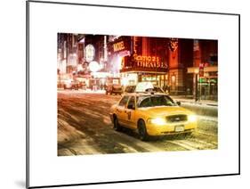 Snowstorm on 42nd Street in Times Square with Yellow Cab by Night-Philippe Hugonnard-Mounted Art Print