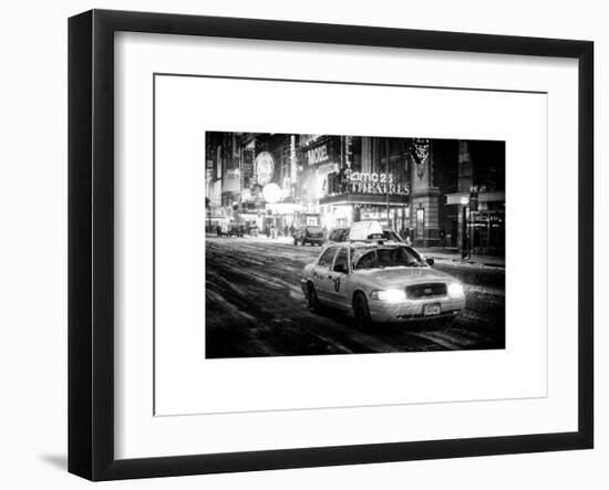 Snowstorm on 42nd Street in Times Square with Yellow Cab by Night-Philippe Hugonnard-Framed Art Print