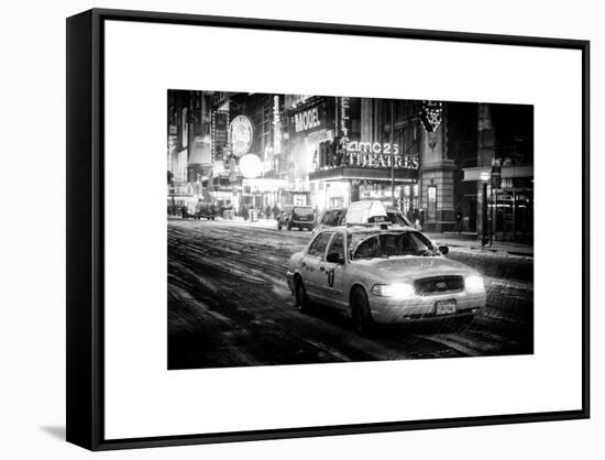 Snowstorm on 42nd Street in Times Square with Yellow Cab by Night-Philippe Hugonnard-Framed Stretched Canvas