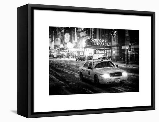 Snowstorm on 42nd Street in Times Square with Yellow Cab by Night-Philippe Hugonnard-Framed Stretched Canvas
