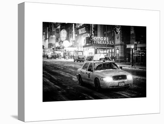Snowstorm on 42nd Street in Times Square with Yellow Cab by Night-Philippe Hugonnard-Stretched Canvas