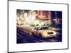 Snowstorm on 42nd Street in Times Square with Yellow Cab by Night-Philippe Hugonnard-Mounted Art Print