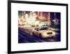 Snowstorm on 42nd Street in Times Square with Yellow Cab by Night-Philippe Hugonnard-Framed Art Print