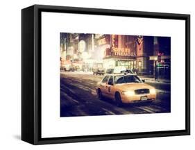 Snowstorm on 42nd Street in Times Square with Yellow Cab by Night-Philippe Hugonnard-Framed Stretched Canvas