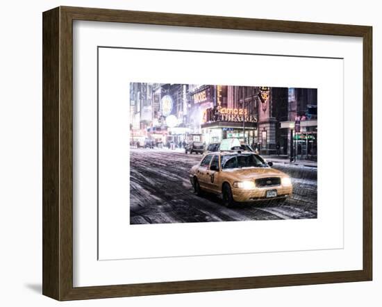 Snowstorm on 42nd Street in Times Square with Yellow Cab by Night-Philippe Hugonnard-Framed Art Print