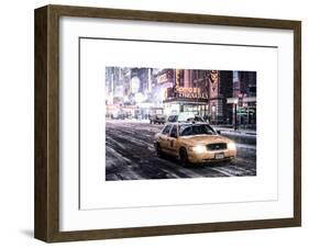 Snowstorm on 42nd Street in Times Square with Yellow Cab by Night-Philippe Hugonnard-Framed Art Print