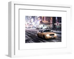 Snowstorm on 42nd Street in Times Square with Yellow Cab by Night-Philippe Hugonnard-Framed Art Print