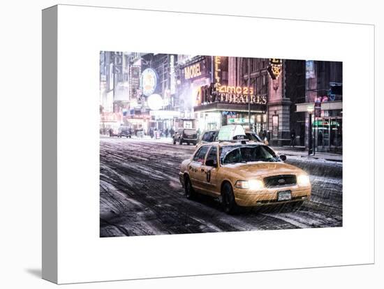 Snowstorm on 42nd Street in Times Square with Yellow Cab by Night-Philippe Hugonnard-Stretched Canvas