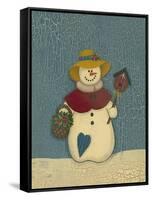 Snowwoman with Crackle Background-Debbie McMaster-Framed Stretched Canvas