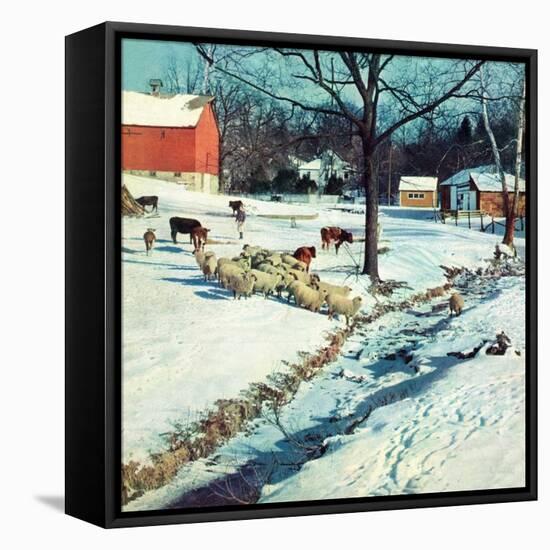 "Snowy Barnyard,"February 1, 1948-J.c. Allen-Framed Stretched Canvas