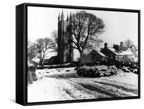 Snowy English Village-null-Framed Stretched Canvas