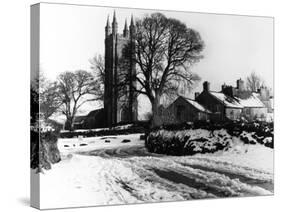 Snowy English Village-null-Stretched Canvas