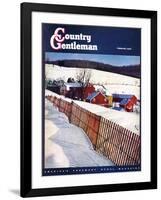 "Snowy Farm Scene," Country Gentleman Cover, February 1, 1949-Caroloa Rust-Framed Giclee Print