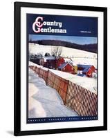 "Snowy Farm Scene," Country Gentleman Cover, February 1, 1949-Caroloa Rust-Framed Giclee Print