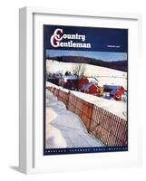 "Snowy Farm Scene," Country Gentleman Cover, February 1, 1949-Caroloa Rust-Framed Giclee Print