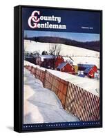 "Snowy Farm Scene," Country Gentleman Cover, February 1, 1949-Caroloa Rust-Framed Stretched Canvas