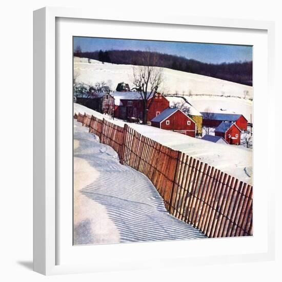 "Snowy Farm Scene,"February 1, 1949-Caroloa Rust-Framed Giclee Print