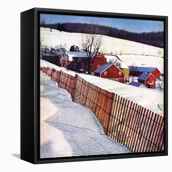"Snowy Farm Scene,"February 1, 1949-Caroloa Rust-Framed Stretched Canvas