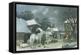 Snowy Farmyard-John Frederick Herring I-Framed Stretched Canvas