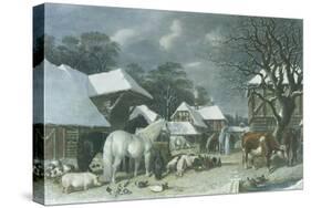 Snowy Farmyard-John Frederick Herring I-Stretched Canvas