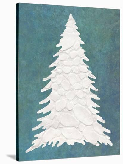 Snowy Fir Tree on Blue-Cora Niele-Stretched Canvas