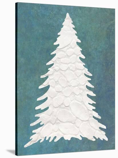Snowy Fir Tree on Blue-Cora Niele-Stretched Canvas