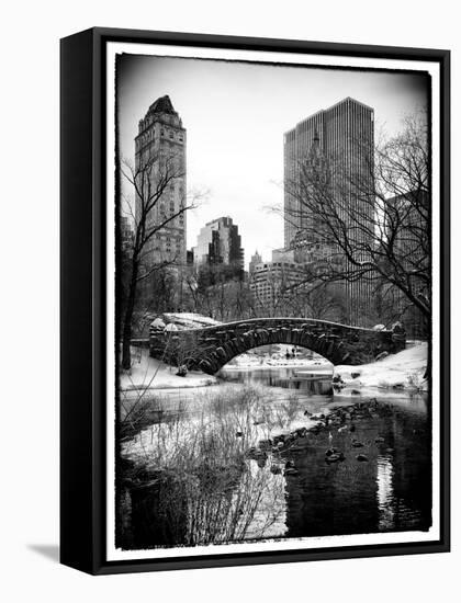 Snowy Gapstow Bridge of Central Park, Manhattan in New York City-Philippe Hugonnard-Framed Stretched Canvas