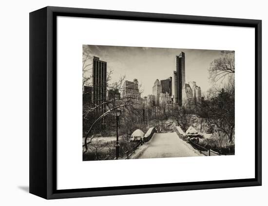 Snowy Gapstow Bridge of Central Park, Manhattan in New York City-Philippe Hugonnard-Framed Stretched Canvas