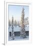 Snowy Log Cabin between Trees-Risto0-Framed Photographic Print