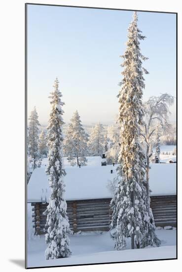 Snowy Log Cabin between Trees-Risto0-Mounted Photographic Print