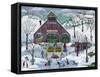 Snowy Maple Syrup Makers and Ice Skaters-Cheryl Bartley-Framed Stretched Canvas