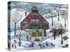 Snowy Maple Syrup Makers and Ice Skaters-Cheryl Bartley-Stretched Canvas