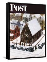 "Snowy Morning at Church" Saturday Evening Post Cover, January 6, 1951-John Falter-Framed Stretched Canvas
