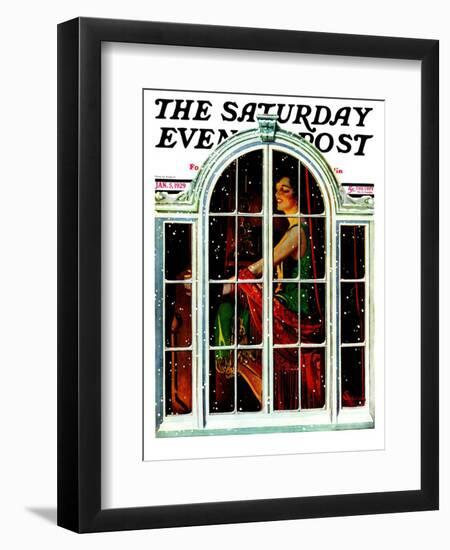 "Snowy Night," Saturday Evening Post Cover, January 5, 1929-Elbert Mcgran Jackson-Framed Giclee Print