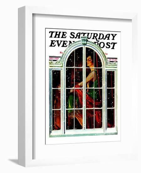 "Snowy Night," Saturday Evening Post Cover, January 5, 1929-Elbert Mcgran Jackson-Framed Giclee Print